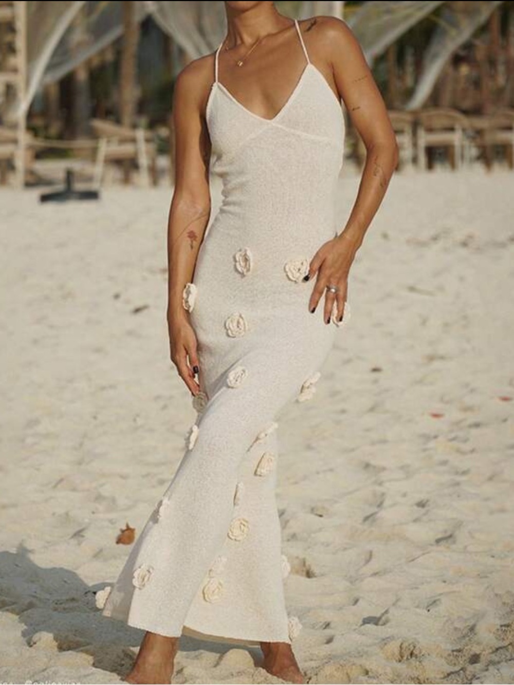 Cream Maxi Dress with Appliqué Roses